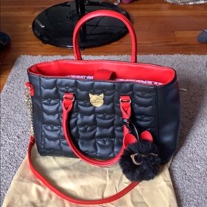 Betsey Johnson black and red cat purse
